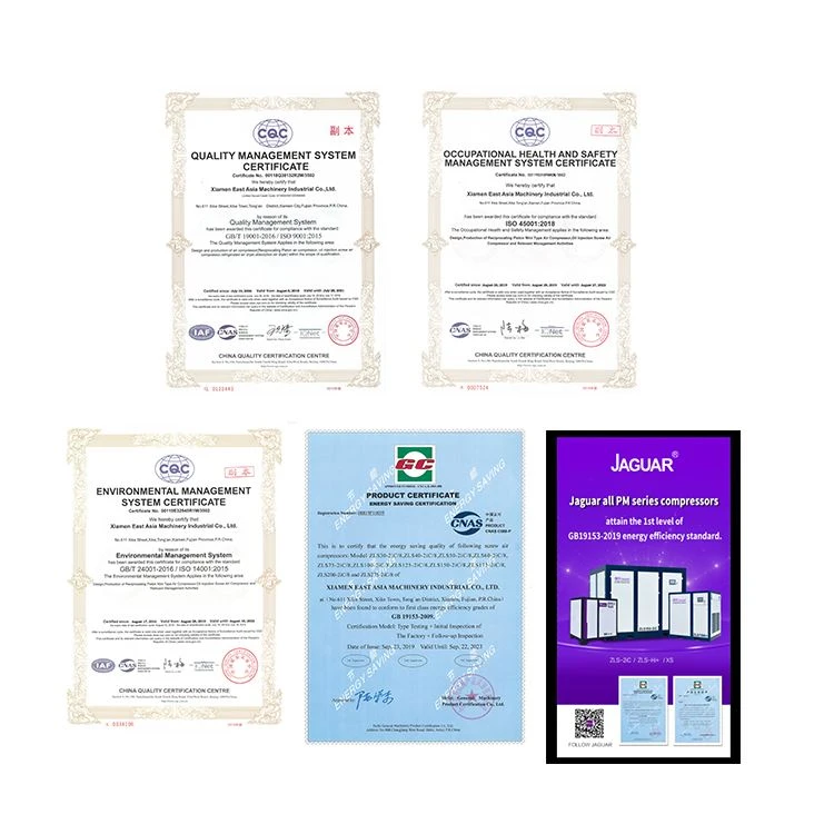 certificates of Screw Compressor for Laser Cutting